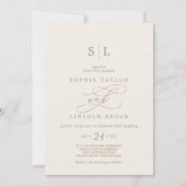 Romantic Gold Calligraphy | Ivory Monogram Wedding Invitation | Zazzle