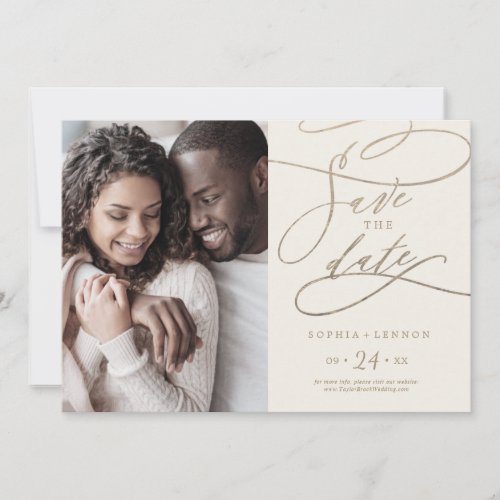 Romantic Gold Calligraphy  Ivory Photo Save The Date