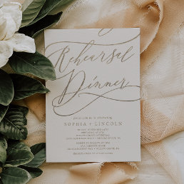 Romantic Gold Calligraphy | Ivory Rehearsal Dinner Invitation