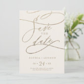 Romantic Gold Calligraphy | Ivory Save The Date (Standing Front)