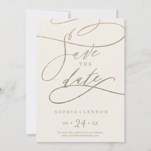 Romantic Gold Calligraphy  Ivory Save The Date