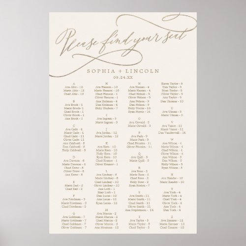 Romantic Gold Calligraphy  Ivory Seating Chart