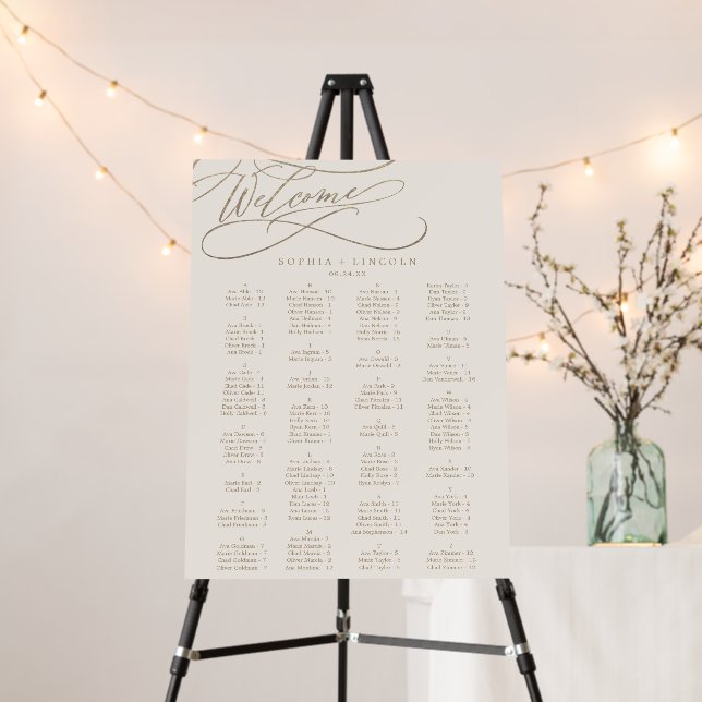 Romantic Gold Calligraphy | Ivory Seating Chart Foam Board (In Situ (Stand))