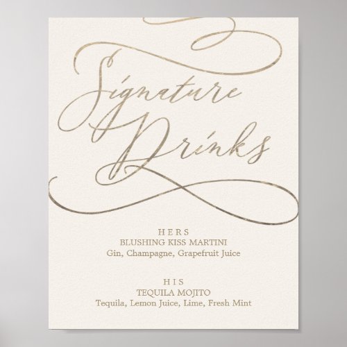 Romantic Gold Calligraphy  Ivory Signature Drinks Poster