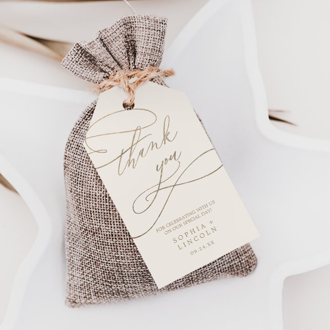 Romantic Gold Calligraphy | Ivory Thank You Favor Gift Tags