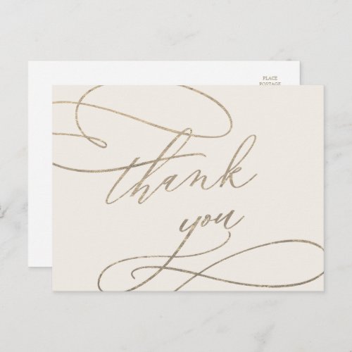 Romantic Gold Calligraphy  Ivory Thank You Postcard