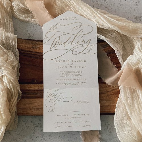 Romantic Gold Calligraphy  Ivory The Wedding Of All In One Invitation