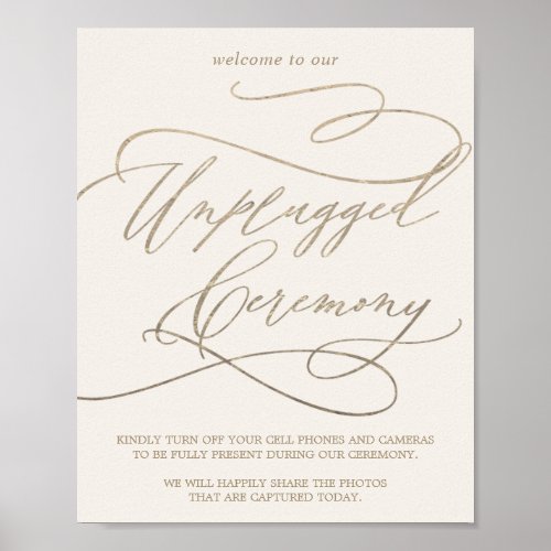 Romantic Gold Calligraphy Ivory Unplugged Ceremony Poster
