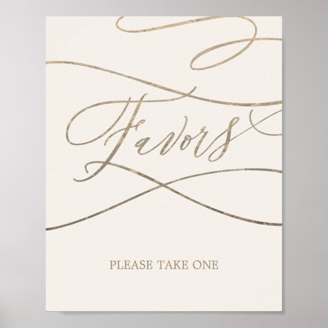 Romantic Gold Calligraphy | Ivory Wedding Favors Poster (Front)
