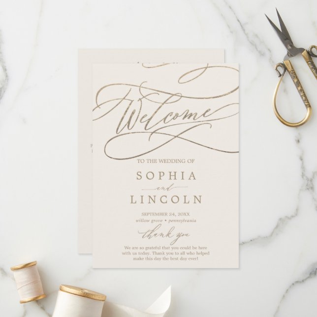 Romantic Gold Calligraphy | Ivory Wedding Program (Front/Back In Situ)