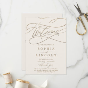 Romantic Gold Calligraphy Ivory Wedding Program