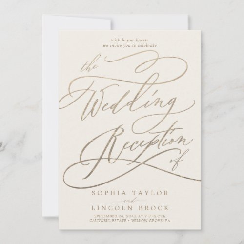 Romantic Gold Calligraphy Ivory Wedding Reception Invitation