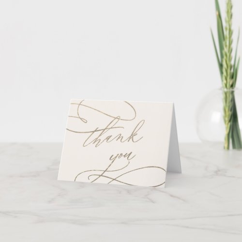 Romantic Gold Calligraphy  Ivory Wedding Thank You Card