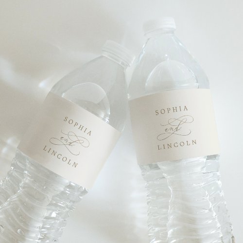 Romantic Gold Calligraphy  Ivory Wedding Water Bottle Label