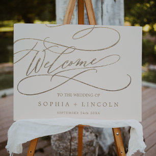 Romantic Gold Calligraphy   Ivory Welcome Wedding Foam Board