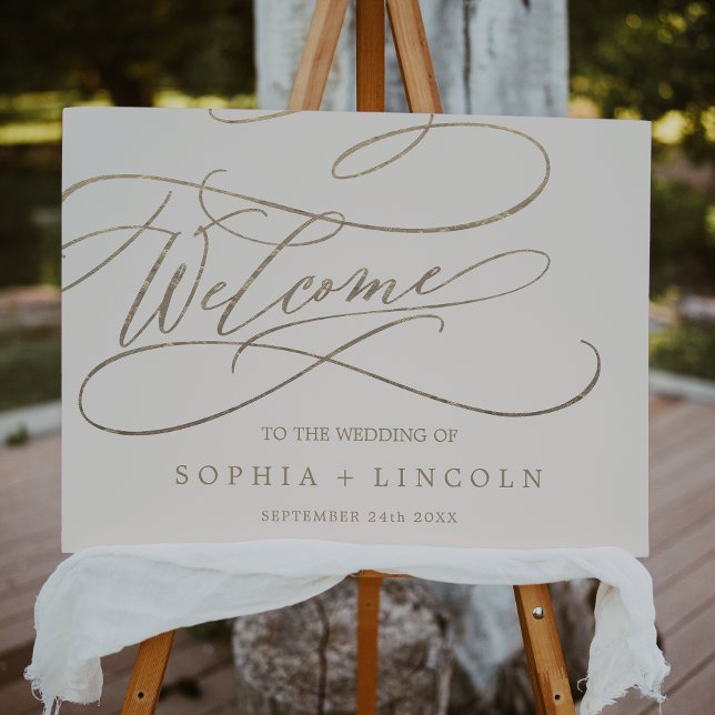 Romantic Gold Calligraphy | Ivory Welcome Wedding Foam Board (Creator Uploaded)