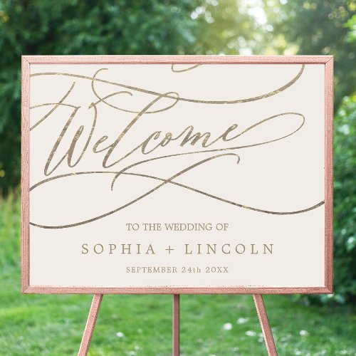 Romantic Gold Calligraphy  Ivory Welcome Wedding Poster