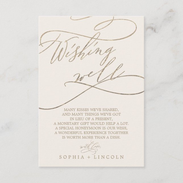 Romantic Gold Calligraphy | Ivory Wishing Well Enclosure Card (Front)