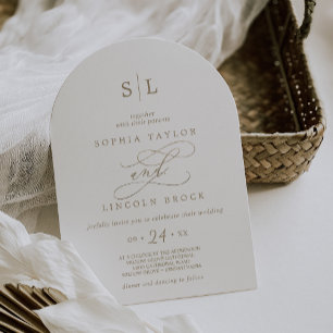 Romantic Gold Calligraphy Monogram Arch Wedding Invitation