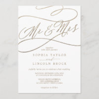Romantic Gold Calligraphy Mr & Mrs Wedding Invitation