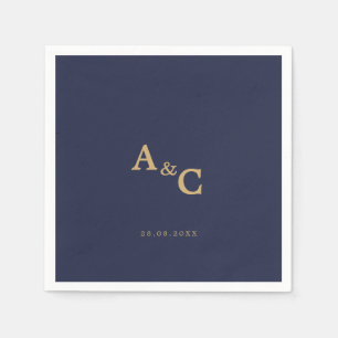 Romantic Gold Calligraphy Navy Blue Wedding Napkins