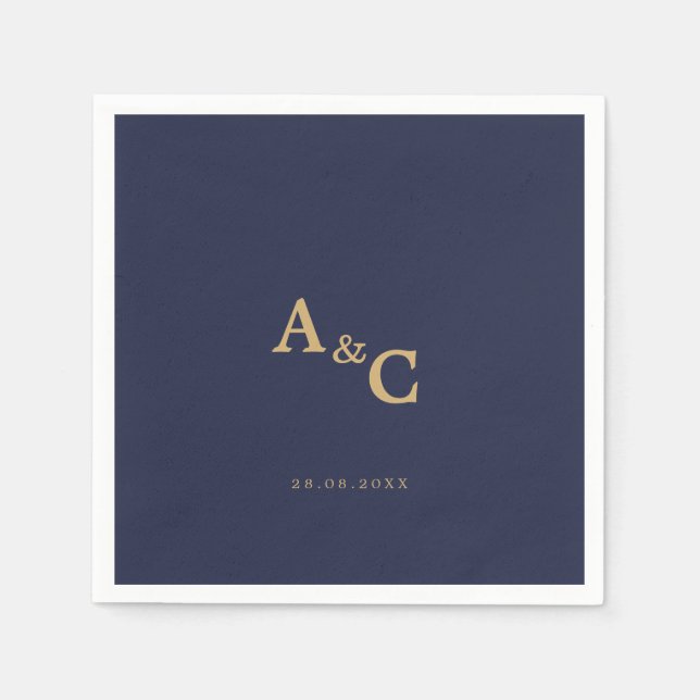 Romantic Gold Calligraphy Navy Blue Wedding Napkins (Front)