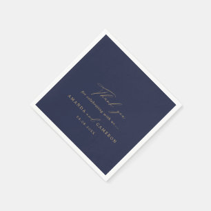 Romantic Gold Calligraphy Navy Blue Wedding Napkins