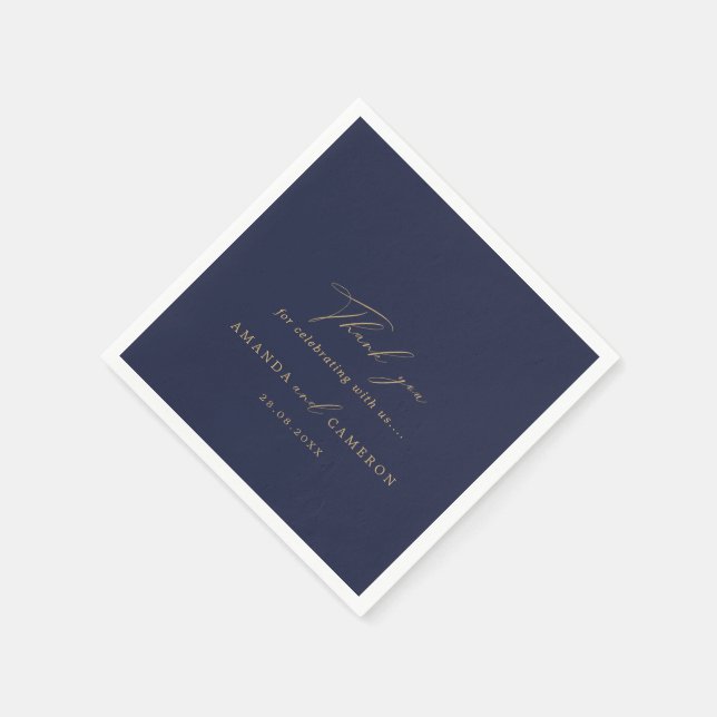 Romantic Gold Calligraphy Navy Blue Wedding Napkins (Corner)