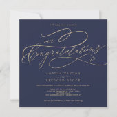 Romantic Gold Calligraphy Navy Congratulations Invitation (Front)