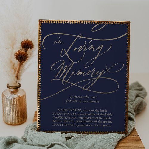 Romantic Gold Calligraphy  Navy In Loving Memory Poster