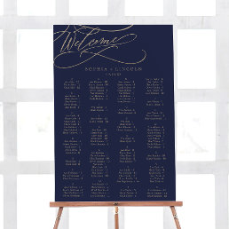 Romantic Gold Calligraphy | Navy Seating Chart Foam Board