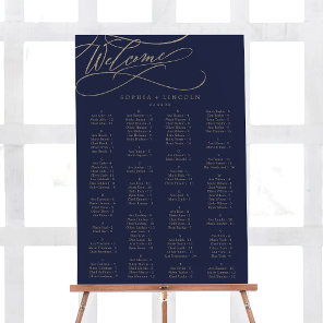 Romantic Gold Calligraphy | Navy Seating Chart Foam Board
