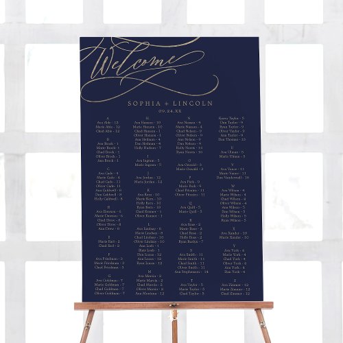 Romantic Gold Calligraphy  Navy Seating Chart Foam Board