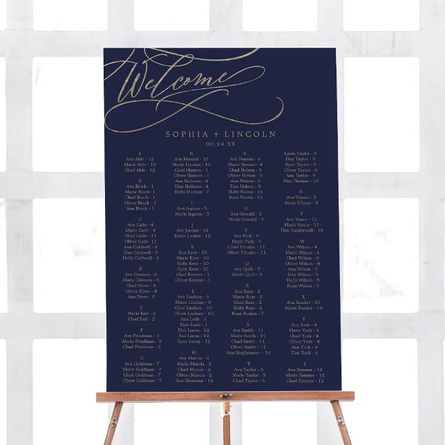 Romantic Gold Calligraphy | Navy Seating Chart Foam Board (Creator Uploaded)