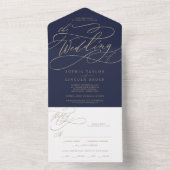 Romantic Gold Calligraphy | Navy The Wedding Of Al All In One Invitation (Inside)