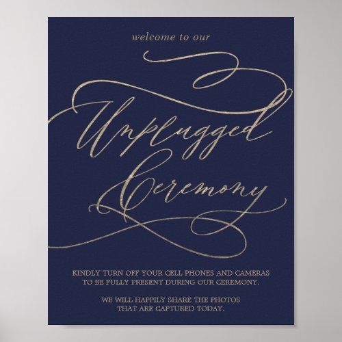 Romantic Gold Calligraphy Navy Unplugged Ceremony Poster