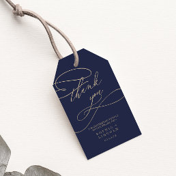 Romantic Gold Calligraphy | Navy Wedding Favor Gift Tags