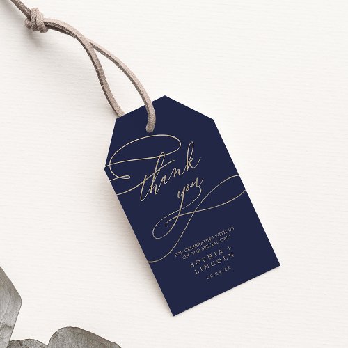 Romantic Gold Calligraphy  Navy Wedding Favor Gift Tags