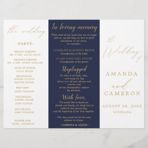 Romantic Gold Calligraphy Navy Wedding Program