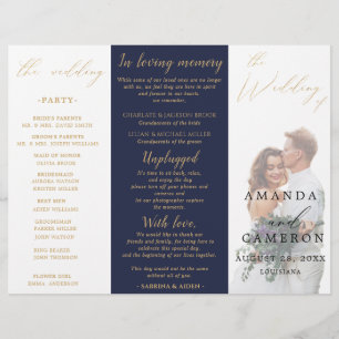 Romantic Gold Calligraphy Navy Wedding Program
