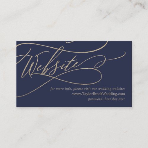 Romantic Gold Calligraphy  Navy Wedding Website Enclosure Card