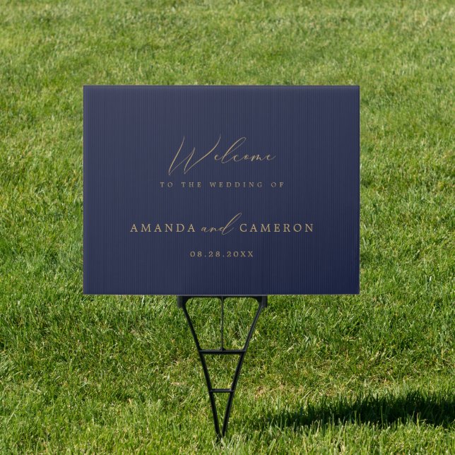 Romantic Gold Calligraphy Navy Wedding Welcome  Sign (Insitu)