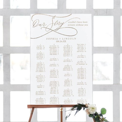 Romantic Gold Calligraphy Our Story Seating Chart Foam Board