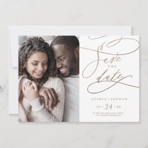Romantic Gold Calligraphy Photo Save The Date