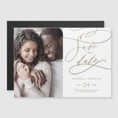 Romantic Gold Calligraphy Photo Save the Date Magnetic Invitation