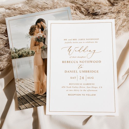 Romantic Gold Calligraphy Photo Wedding Invitation