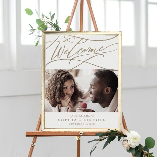 Romantic Gold Calligraphy Photo Welcome Wedding Poster