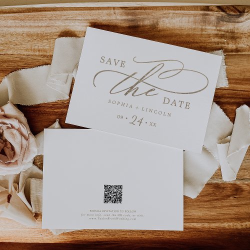 Romantic Gold Calligraphy QR Code Horizontal Save The Date