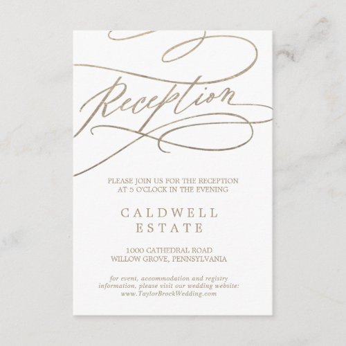 Romantic Gold Calligraphy Reception Insert Card