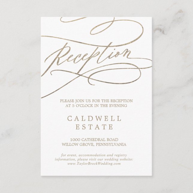 Romantic Gold Calligraphy Reception & Wishing Well Enclosure Card (Front)